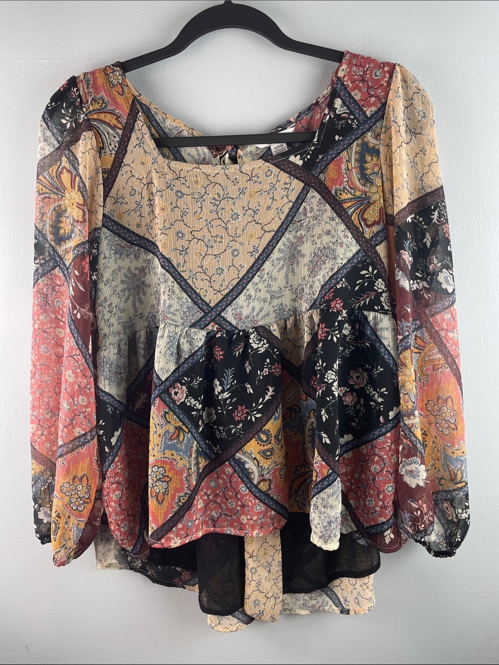 American Eagle Boho Patchwork Peasant Blouse Size S